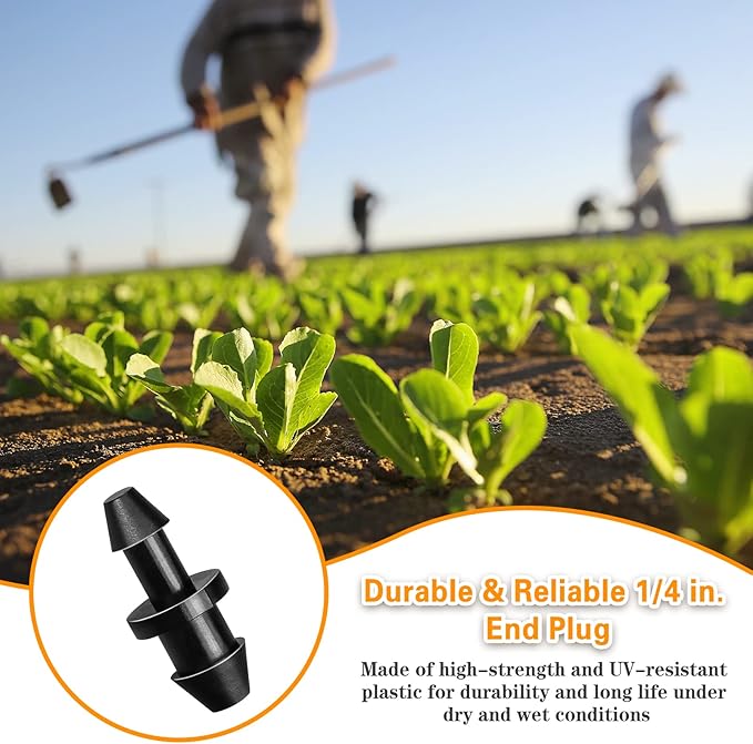 Gardrip Drip Irrigation End Plug: 120 Pack Barbed End Cap Irrigation Parts Fit for 1/4 Inch Drip Tubing Line Closure for Garden Lawn System