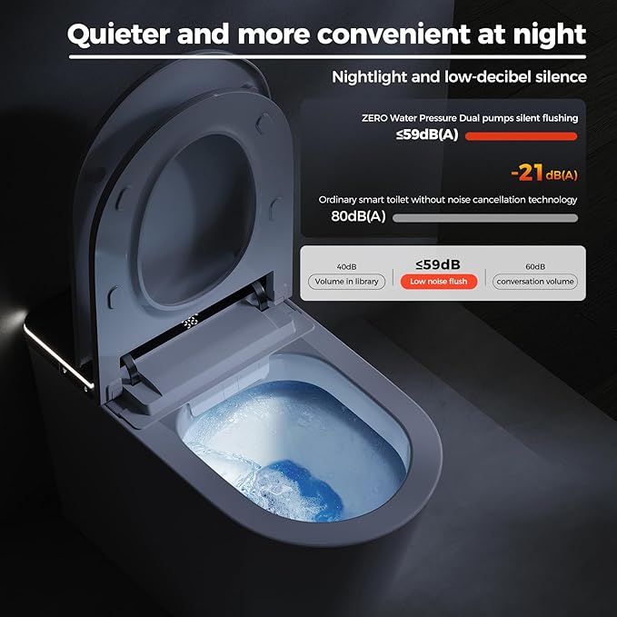 Smart Toilet, One Piece Toilet with Bidet Built in, Modern Tankless Toilet with Heated Toilet Seat, Bidet Warm Water, Dryer, Auto Toilet Flushing, Foot Sensor Operation