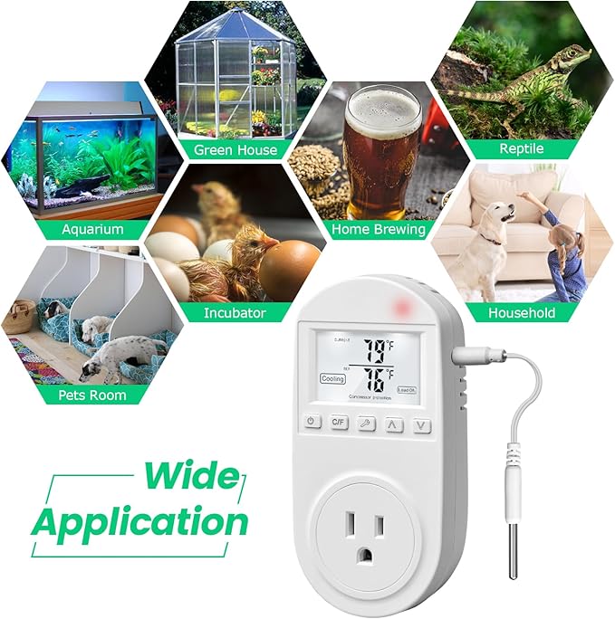 Temperature Controlled Outlet, Briidea Thermostat Outlet Compatible with Window Air Conditioner, Space Heaters, Fans, Auto On/Off, Ideal for Household, Greenhouse, Reptile, Incubator, 110V 15A