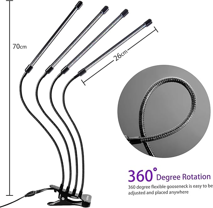 LEOTER Grow Lights for Indoor Plants - 84 LED Full Spectrum Clip Plant Growing Light (4 Heads 2 Pack)