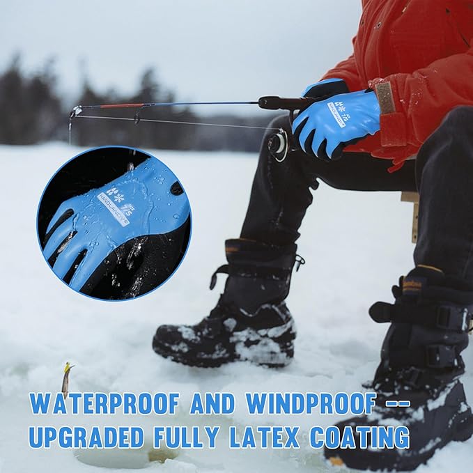 AIGEVTURE Waterproof Winter Work Gloves Men Women,Cold Weather Insulated Work Gloves Thermal Liner Superior Grip Latex Coating Warm for Outdoor (Small-2 Pairs, Sky Blue)