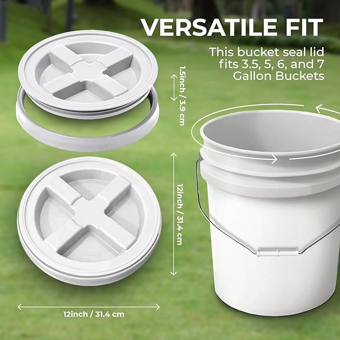 5-Gallon Blue Bucket Pail with Gamma Seal Screw on Airtight Lid, Metal Handles with Plastic Grip for Easy Carrying, Easy Stack and Store, Heavy-Duty 90MIL Extra Durable, Food Grade, BPA Free - 2 Pack