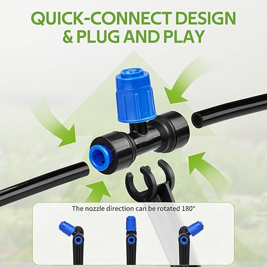 HIRALIY 15 Piece Quick-Connect Drip Irrigation Emitters for Drip Irrigation Kit Series 1/4'' Tubing, Vortex Adjustable Water Flow Dripper with Stake
