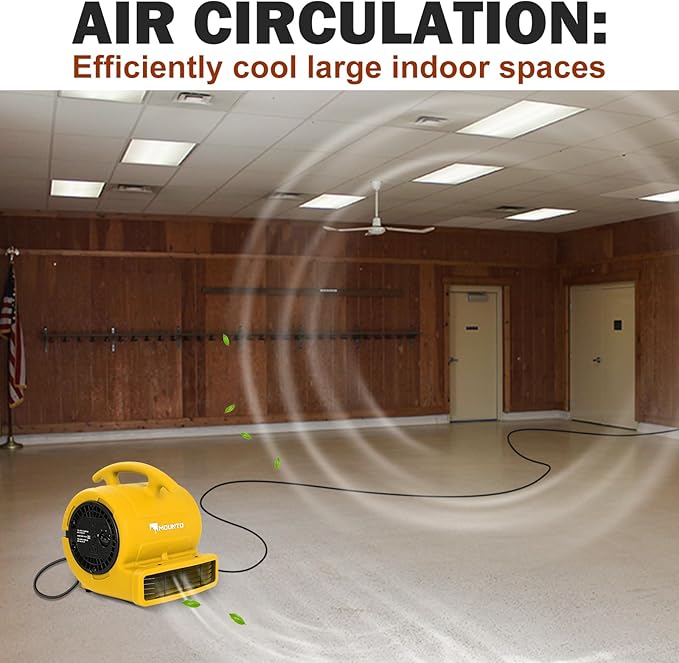 MOUNTO 1/4hp 1000CFM 2 Speed Air Mover Carpet Dryer Floor Fan Cooling Fan (Yellow)