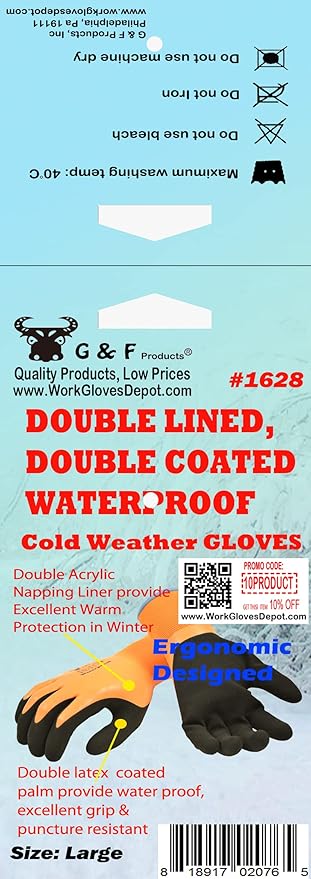 Waterproof cold weather Double Coated Windproof HPT Plam and Fingers Acrylic Terry inner