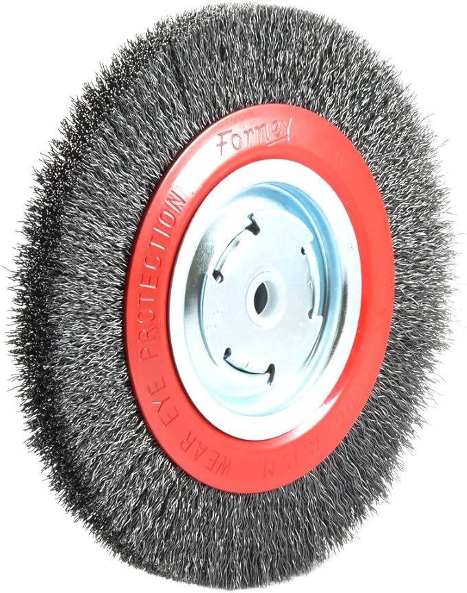 Forney 72762 Wire Bench Wheel Brush, Wide Face Coarse Crimped with 1/2-Inch and 5/8-Inch Arbor, 8-Inch-by-.014-Inch