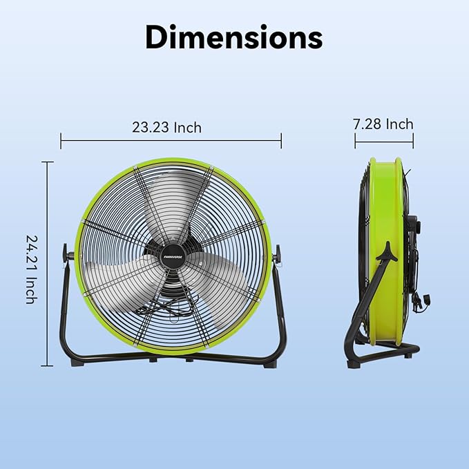 20 In High Velocity Floor Fan Pro, 4500CFM 3 Speed Industrial Metal Floor Fan with Wall Mount for Commercial, Residential, Warehouse, Covered Patio, Shop, Garage, Barn - UL Safety Listed
