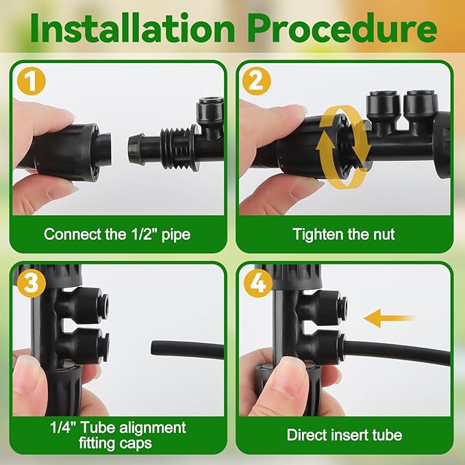Kalolary 10PCS 1/2'' to 1/4'' Barbed Tee Quick Connector, Push-to-Fit Drip Irrigation Fittings Anti-Leak Locked Splitter Fitting for Irrigation Tubing with 4-Way Connector& 4 Plugs