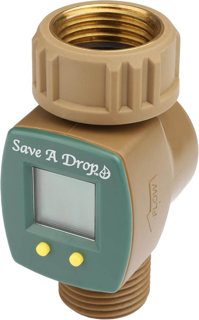 Save A Drop Brass Water Flow Meter| Measure Gallon Usage from an Outdoor Garden Hose | Lawn Sprinkler | Great for Campers | Helps Conserve Water