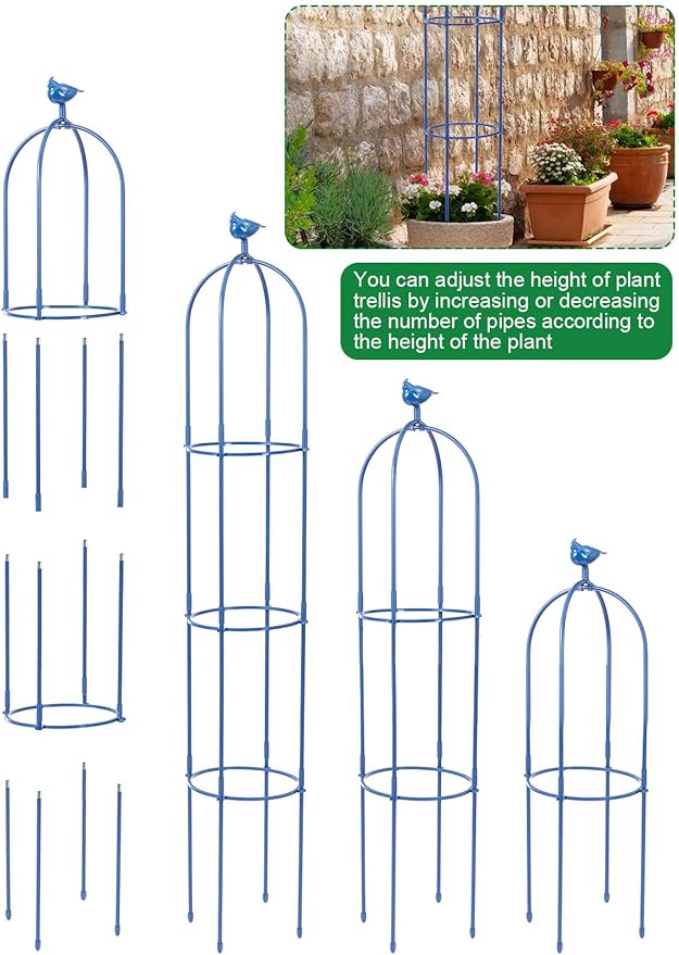 6 Feet Tall Garden Trellis for Climbing Plants Kalolary Garden Tower Obelisk Trellises Rustproof Metal Potted Plant Climbing Support for Indoor Outdoor Flowers Vegetable Fruits Vines Support (Blue)