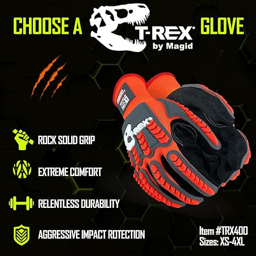 MAGID T-REX Flex Series Sandy Nitrile Coated Knit Impact Gloves, 6 Pairs, 12/3XL, TRX400