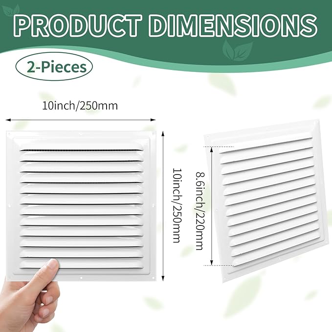 (White 2 Pack 10" x 10"Inch) Gable Vents, Aluminum Walls, Lofts, Garages etc with Screened Metal Shed Vents, Outdoor House Loft Ceiling Reinforced Square Vents Shutters Exterior Grille (Gloss)