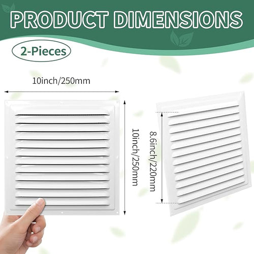 (White 2 Pack 10" x 10"Inch) Gable Vents, Aluminum Walls, Lofts, Garages etc with Screened Metal Shed Vents, Outdoor House Loft Ceiling Reinforced Square Vents Shutters Exterior Grille (Gloss)