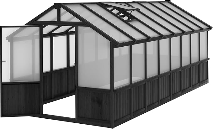 Mupater 8x16 FT Wooden Greenhouse, Heavy Duty Outdoor Garden Greenhouse Kit with Lockable Door & Vent Window, Large Walk-in Backyard Green House for Plants, Patio, Lawn, Black