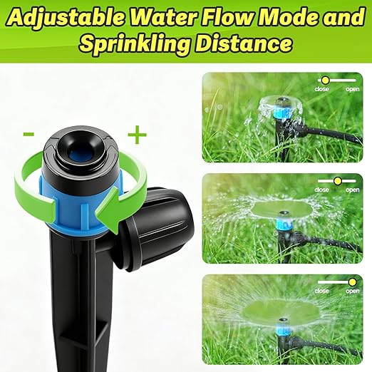 50pcs Drip Emitters with Stake for 1/4" Irrigation Tubing, Adjustable 360 Degree Water Flow Irrigation Vortex Sprayers & Stream Emitters On 5" Stake Garden Irrigation Dripper System