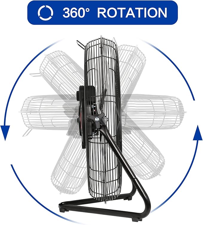 BILT HARD 4650 CFM 20" High Velocity Floor Fan, 3-Speed Heavy Duty Metal Fan with Wall-Mounting System, Industrial Shop Fan for Commercial, Garage, and Greenhouse