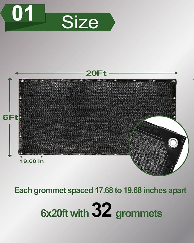 vensovo 70% Sunblock Shade Cloth Net Black Resistant - 6x20 Ft Garden Shade Mesh for Plant Cover, Greenhouse, Chicken Coop, Kennels, Tomatoes Plants