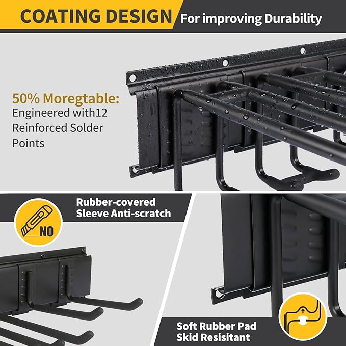 66'' Heavy-Duty Garage Tool Organizer Wall Mount – 720lbs Capacity Metal Rack with Adjustable Hooks for Rake, Broom, Shovel, Snowboard & Garden Tools