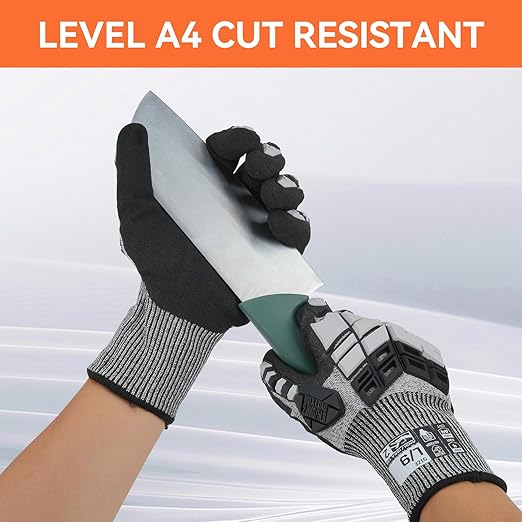 Safety Work Gloves, Impact Gloves for Men Women, Cut Resistant Non-Slip Heavy Duty Gloves with Nitrile Grip, Touch Screen Glove with Impact Protection for Mechanic Construction, Small, Grey