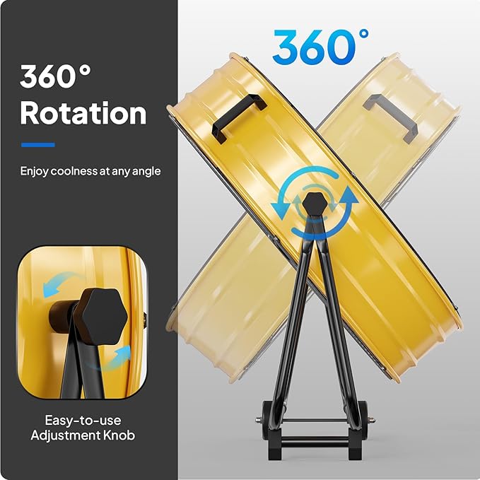 ROVSUN 30 Inch High Velocity Drum Fan, 13000CFM Industrial Metal Floor Fan with Handle, Heavy Duty, 3-Speed, 360° Tilt, Air Circulator for Shop, Garage, Gym, Barn, Commercial, UL Listed, Yellow