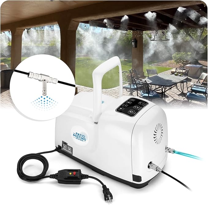 Patio Misters Pro - Ultra Fine Water Mister - Cooling Mist System for Midsize to Large Patio - High Pressure Misting Pump - Kit with Quiet Pump (1000 PSI) - DIY Installation