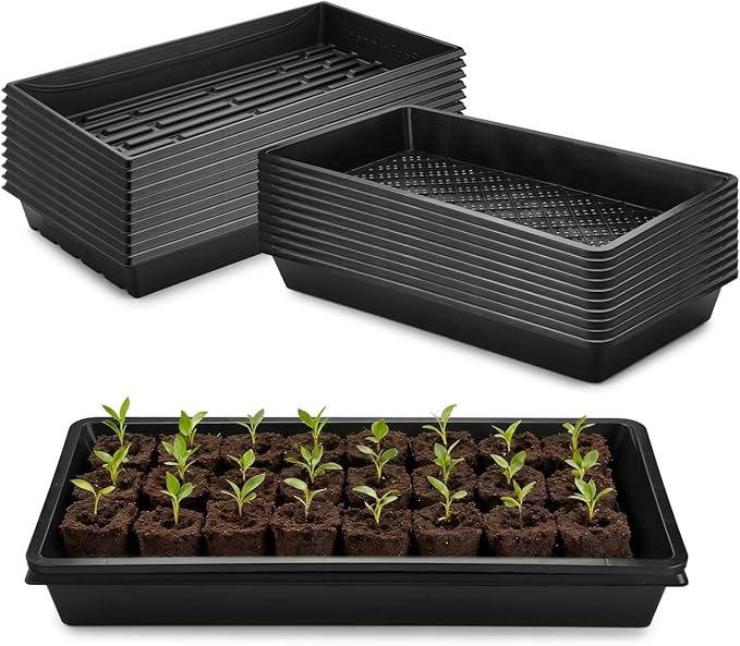 RooTrimmer 10 Pack 1020 Trays and 10 Pack 1020 Mesh Bootom Trays, 20'' x 10'', Heavy Duty Propagation Flats for Microgreens, Seed Starting, Soil Blocks, Hydroponics & Wheatgrass (10 Sets)