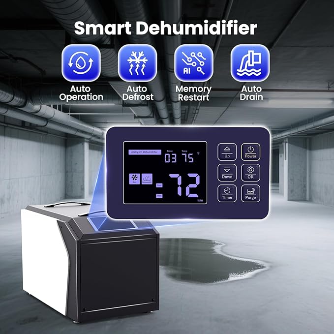 Industrial Commercial Dehumidifier with Pump, Crawl Space Dehumidifier with 180 Pints, Drain Hose, Smart LED Dehumidifier Display for Basement, Garage, Home, Cover Up to 8000Sq Ft