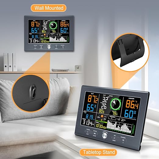 Urageuxy Weather Stations Wireless Indoor Outdoor, Home Weather Station with Rain Gauge, Atomic Clock, Wind Speed, Weather Forecast, Temperature, Humidity, Moon Phase, Barometric Pressure