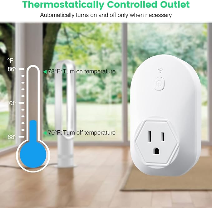 Warm Weather Thermostatically Controlled Outlet with LED Indicator Light, Used for Home, Farms and Industrial Fans, Automatically Turn On at 78°F and Off at 70°F
