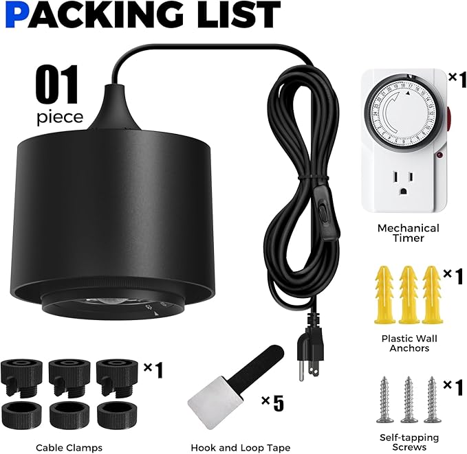 Barrina TR40 Hanging Grow Lights for Indoor Plants, 4000K Full Spectrum 40W, Adjustable Beam Angle 15°-60°, High PPFD, Mechanical Timer, Plant Lights for Indoor Growing for Large Tall Plants, Black