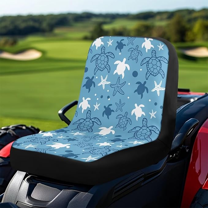 Riding Lawn Mower Cushioned Seat Cover Heavy-Duty,Starfish and Turtle Weatherproof Seats Cover with Convenient Pockets