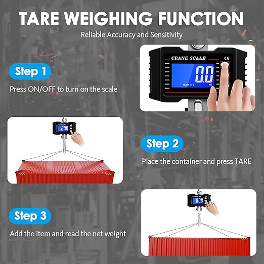 1000kg Heavy Duty Crane Scale, Digital Hanging Scale with Backlit LCD, Data Hold, Tare & Unit Switch, Auto Off, Aluminum Alloy Industrial Scale for Factory Construction Farm