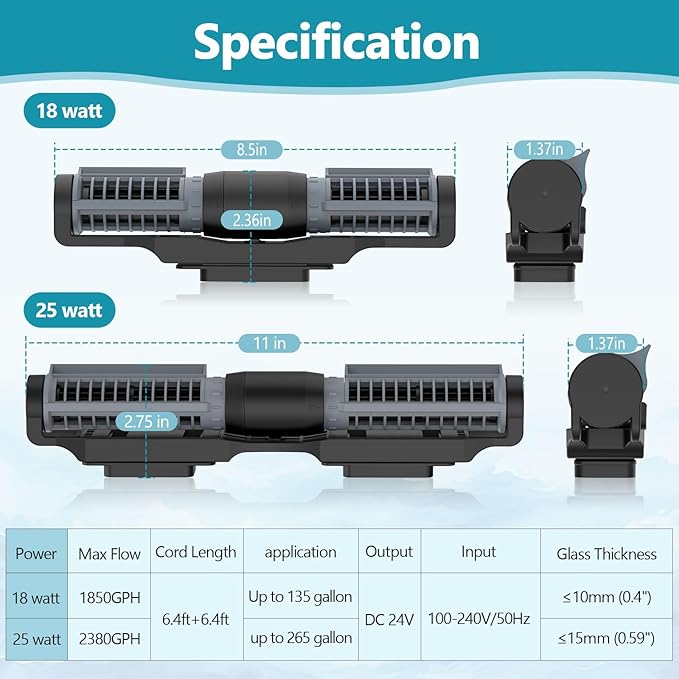 hygger Aquarium Gyre Wave Maker Fish Tank Cross-Flow Pump Adjustable Aquarium Water Circulation Powerhead with Controller Magnetic Base (2380GPH)