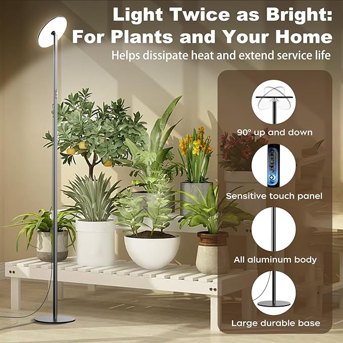 Grow Light for Indoor Plants 60W Full Spectrum LED, 85'' Adjustable Standing Plant Light, Tall Grow Light with Timer & 10-Level Dimmable, Ideal for Large Plants & Indoor Trees
