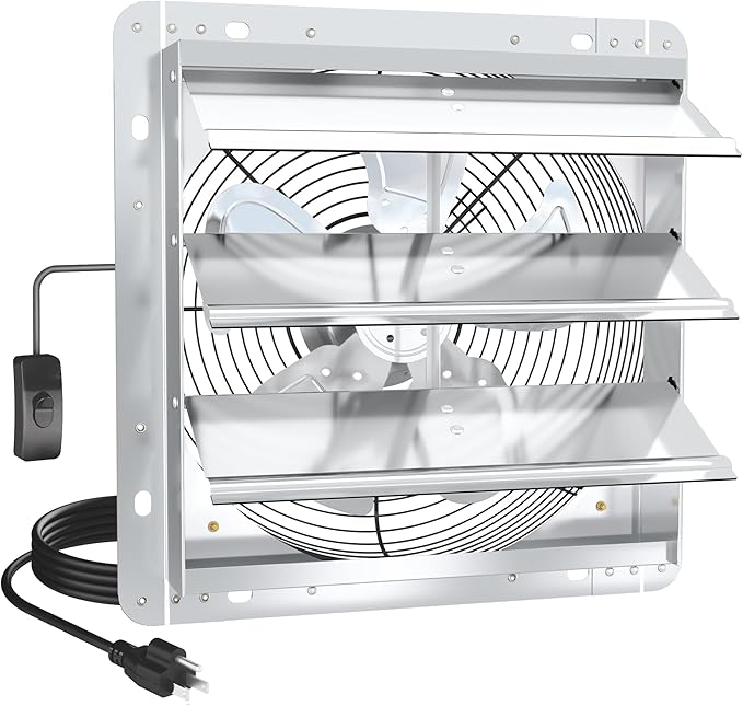 14 Inch Shutter Exhaust Fan, High-Speed 2000CFM Low Noise Attic Fan, Automatic Shutter, Ventilation and Cooling Vent Fan for Greenhouses, Garages, Shop, Chicken Coops, Gable, Shed