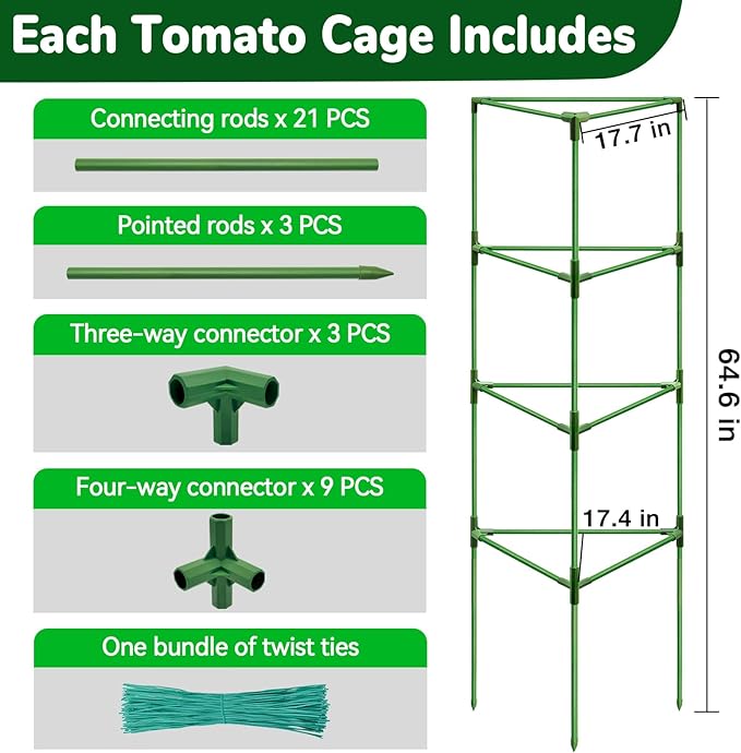 ZeeDix 4 Pack Heavy Duty Tomato Cages 65 Inch, Large Tall Plant Support Stakes for Climbing Plants Heavy Vegetables, Adjustable Tomato Trellis for Pots & Outdoor Raised Garden Beds