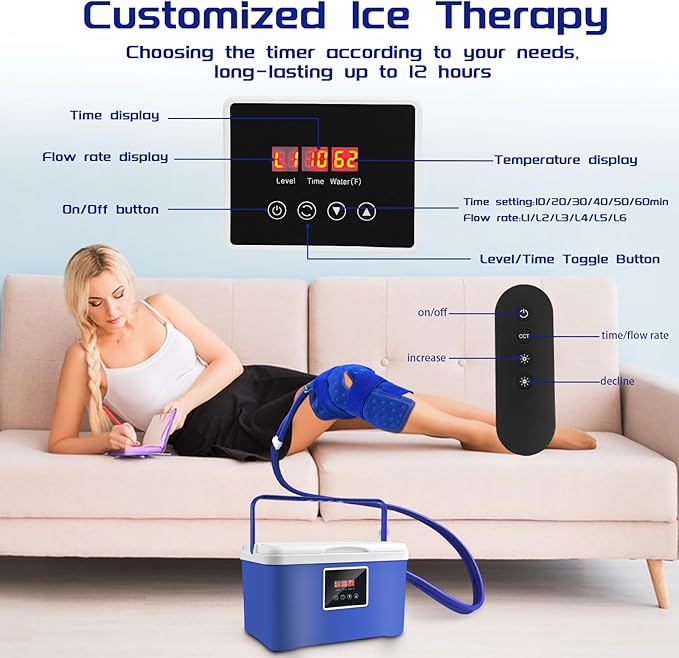 Cold Therapy Machine- Ice Therapy Machine for Knee, Large Capacity Water Tank, Quiet Pump, Adjustable Time and Flow Speed, for Sports Injuries, Knee Pains