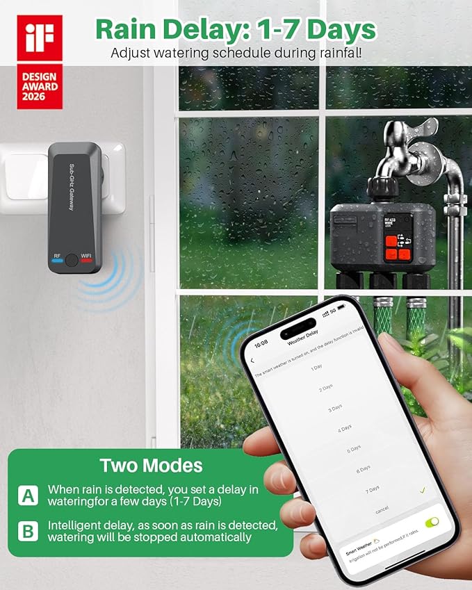 WiFi Sprinkler Timer 3 Zone with 984 FT Range, 3 Outlet Smart Water Timer for Garden Hose with Strong Wall Penetration/Rain Delay/Alexa & Google Voice/App Control, Water Hose Timers for Garden & Lawn