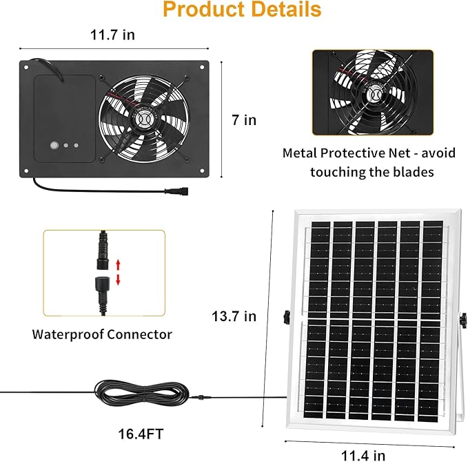 Solar Exhaust Fan with Battery and 3H/6H Timer, High Speed IP65 Waterproof Solar Powered Ventilation Fan for Chicken Coop, Greenhouse, Dog House and Shed, Low Noise (16.4FT Cord, 2 Pack)