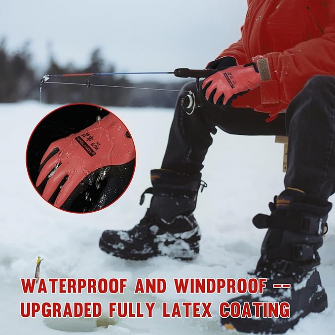 AIGEVTURE Waterproof Winter Work Gloves Men,Cold Weather Insulated Work Gloves Thermal Liner Superior Grip Latex Coating Warm for Outdoor Large