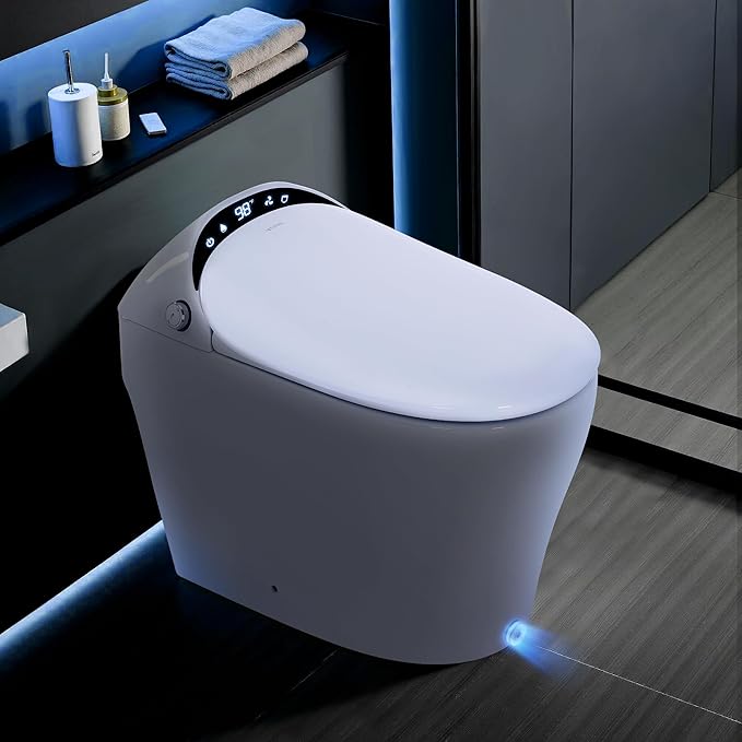 Smart Toilet Instant Warm Water, Heated Seat, Auto Open/Close, Pump-assited Powerful Auto Flush，Self Cleaning Nozzle, Water Filter, ADA Comfort Height, Night Light, Air Dryer,Built In Tank & Bidet