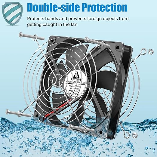 GDSTIME 120mm Waterproof Fan with Speed Controller, IP67 12V Computer Fan with AC Plug, 110V 120V 220V AC Powered Ventilation Exhaust Fans for Receiver Terrarium Biltong Box Grow Tent Cabinet Cooling