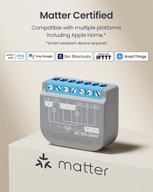 SwitchBot Smart Relay Switch 2PM, Power Metering, Dual Light Control, Built-in Bluetooth Repeater, Wi-Fi&Bluetooth Switch Compatible w/Alexa/Apple Home/Google Home/Matter Hub Required, 2.4GHz