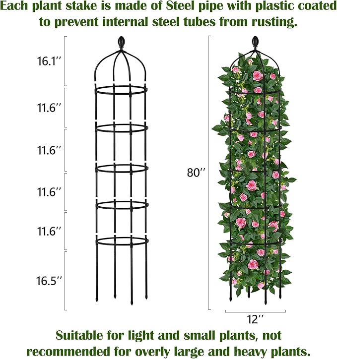 Garden Obelisk Trellis for Climbing Plants Outdoor 6.7 Ft Rose Bush Round Trellis for Pots Rustproof Metal Pipe with Plastic Coated Plant Flower Trellises for Clematis Vine Jasmine Support