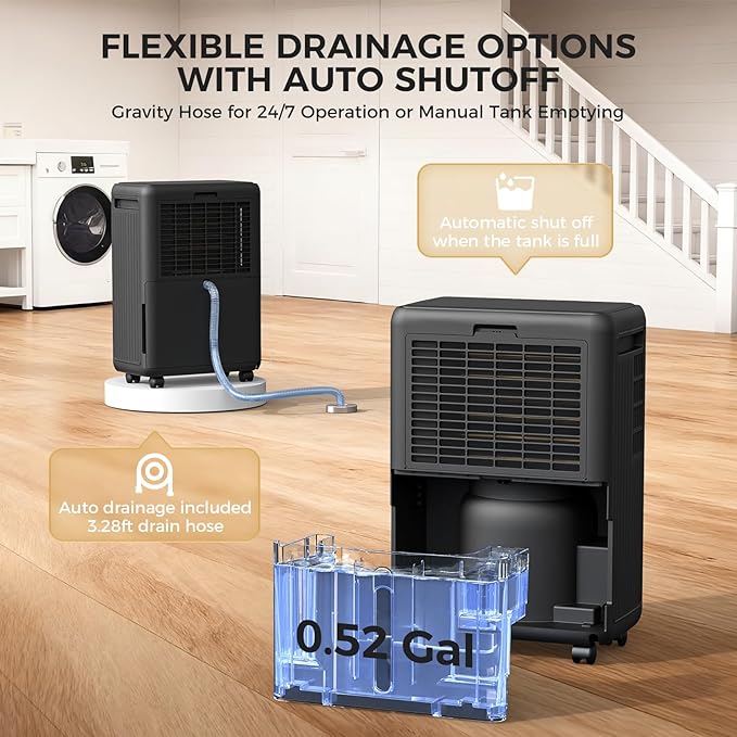 2000 Sq.Ft Dehumidifier for Basement, 30 Pints Dehumidifiers for Home with Drain Hose, 3 Mode, Auto Defrost, Intelligent Humidity Control for Bathroom, Bedroom, Large Room, Laundry, RV, Office
