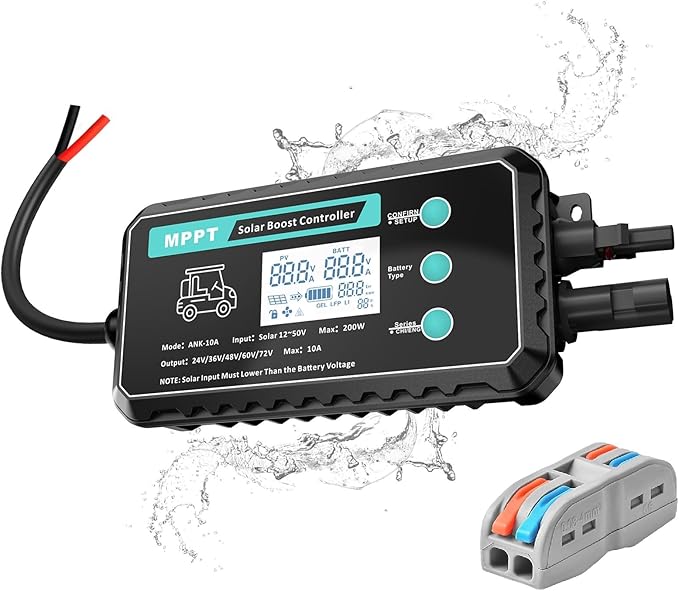 Waterproof 10A Boost MPPT Solar Charge Controller For36V/48V/60V/72V Lead-Acid, LiFePO4, Gel, Batteries Solar Charge 48 Volt Golf Cart Batteries,Electric Bike etc,Golf Cart Accessories