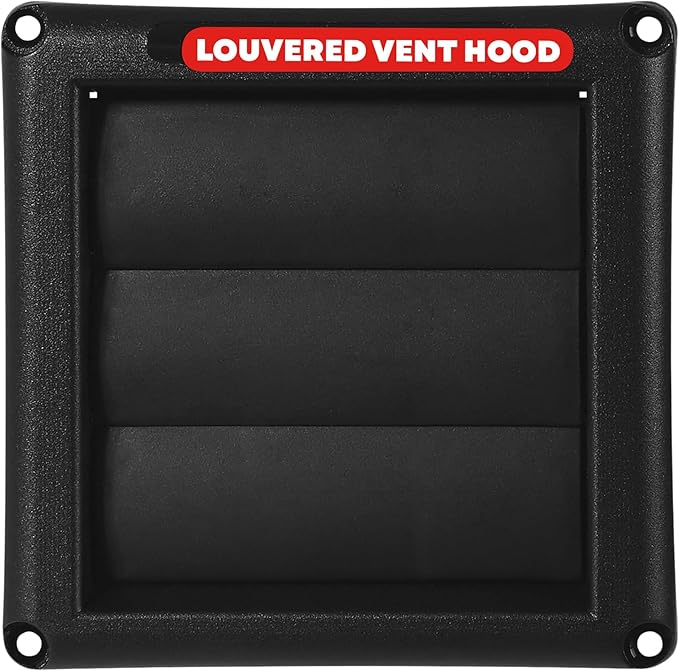 Deflecto Supurr-Vent 4” Outdoor Dryer Vent Cover Black Louvered Wall Hood with Gravity Damper for Backdraft Prevention, Fits Standard 4” Dryer Exhaust Pipe, Weather & UV-Resistant, Durable 6"x6" Face