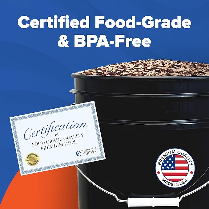 ePackageSupply 5 Gallon Bucket - Food Grade Bucket with Airtight Gamma Seal Screw-On Lid, BPA-Free, Heavy-Duty 90 Mil HDPE Plastic, Bulk Storage, Durable Container, Made in USA, Black/Blue, 3 Packs