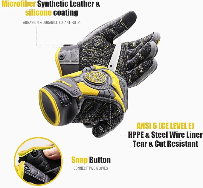 HANDLANDY HLDD Heavy Duty Work Gloves, TPR Protector Impact Gloves, Men Anti Vibration Mechanic Work Glove TouchScreen