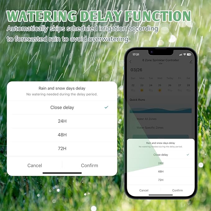 Snowtaros WiFi Smart Sprinkler Controller (8 Zone), Irrigation Controller with APP Control, Local Weather Intelligence, Rain Delay, 24VAC Compatible, Easy DIY Install, Sprinkler Timer for Garden Yard